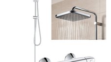 Coloana dus Grohe Vitalio palarie patrata 25 cm, baterie cabina dus termostat Grohtherm 1000 (34143003 ,26698000)