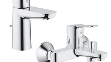 Pachet: Baterie cada/dus Grohe Bau Edge-23334000 + Baterie lavoar Grohe Bau Edge-23328000
