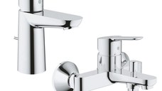 Pachet: Baterie cada/dus Grohe Bau Edge-23334000 + Baterie lavoar Grohe Bau Edge-23328000