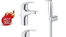 Pachet baterii baie 3 in 1 Grohe ( baterie cada, baterie lavoar, set dus cu porter,furtun dus 1.25m(23805000,23768000,27799001)