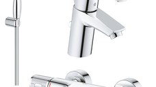 Pachet baterii baie cada,termostat Grohe Grohtherm 1000 Performance ,set dus porter, baterie lavoar Eurosmart S (34830000 ,33265002,27799001)