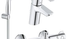 Pachet baterii baie cada,termostat Grohe Grohtherm 800,set dus porter, baterie lavoar Eurosmart S(34567000,33265002,27799001)