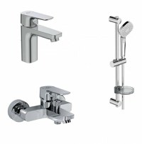 Pachet cada 3in1 Ideal Standard Ceraplan III , 1/2'', monocomanda, baterie lavoar 3/8'', ventil, 3 jeturi, 600 mm, crom - BD005AA - 1