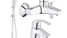 Pachet Coloana dus Grohe 200,crom,montare pe perete , baterie cada/dus Eurosmart, baterie lavoar Grohe Eurosmart S  ( 27389002 , 33300002 , 33265002 )