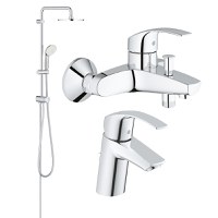 Pachet Coloana dus Grohe 200,crom,montare pe perete , baterie cada/dus Eurosmart, baterie lavoar Grohe Eurosmart S  ( 27389002 , 33300002 , 33265002 ) - 1