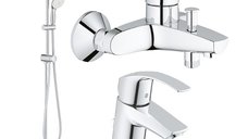 Pachet Coloana dus Grohe 250,crom,montare pe perete , baterie cada/dus Eurosmart, baterie lavoar Grohe Eurosmart S  ( 26980001 , 33300002 , 33265002 )