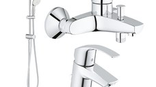 Pachet Coloana dus Grohe 250,crom,montare pe perete , baterie cada/dus Eurosmart, baterie lavoar Grohe Eurosmart S  ( 26980001 , 33300002 , 33265002 )