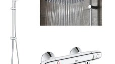 Pachet: Coloana dus Grohe Tempesta 250,palarie patrata, baterie cabina dus Grohtherm 1000 (26694000,34143003 )