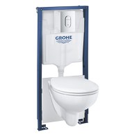 Pachet rezervor incastrat Solido Rimless, Clapeta arena Cosmo, vas wc Bau Ceramic si capac, alb - 39418000 - 1