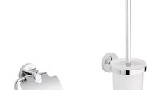 Set accesorii baie Grohe Essentials City 3 in 1, perie WC cu suport, suport hartie igienica, cuier prosop, fixare ascunsa, crom-40407001