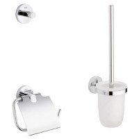 Set accesorii baie Grohe Essentials City 3 in 1, perie WC cu suport, suport hartie igienica, cuier prosop, fixare ascunsa, crom-40407001 - 1