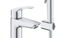 Set baterie lavoar Grohe Eurosmart S, 3/8'', monocomanda, set dus igienic, 1 jet, crom - 23124003