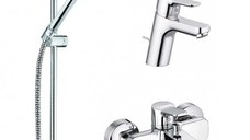 Set baterii baie 3 in 1 Kludi, Pure & Easy, baterie lavoar, baterie cada-dus, set dus - 376850565
