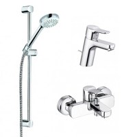 Set baterii baie 3 in 1 Kludi, Pure &amp; Easy, baterie lavoar, baterie cada-dus, set dus - 376850565 - 1