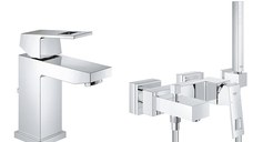 Set complet baterii baie Grohe Eurocube,baterie lavoar marimea S,baterie cada set de dus inclus - (23141000 ) ,( 2312700e  )