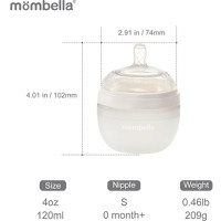 Biberon Anticolici Mombella Breast-Like cu Tetina S Flux Lent, 100% Silicon, 120 ml, Ivory - 3