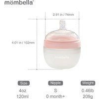 Biberon Anticolici Mombella Breast-Like cu Tetina S Flux Lent, 100% Silicon, 120 ml, Old Roze - 4