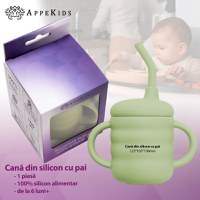 Cana din silicon cu pai, AppeKids - Raw Green - 2