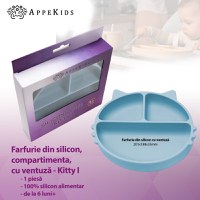 Farfurie compartimentata din silicon cu ventuza, AppeKids - Kitty - Aqua Blue - 2