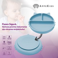 Farfurie compartimentata din silicon cu ventuza, AppeKids - Kitty - Aqua Blue - 3