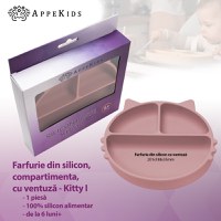 Farfurie compartimentata din silicon cu ventuza, AppeKids - Kitty - Old Rose - 2