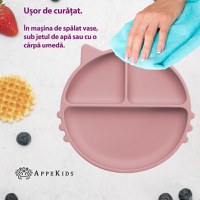 Farfurie compartimentata din silicon cu ventuza, AppeKids - Kitty - Old Rose - 4