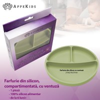Farfurie compartimentata din silicon cu ventuza, AppeKids - Raw Green - 2