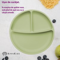 Farfurie compartimentata din silicon cu ventuza, AppeKids - Raw Green - 4