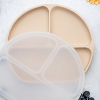 Farfurie compartimentata din silicon cu ventuza si capac, AppeKids - Bubble Beige - 1
