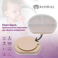 Farfurie compartimentata din silicon cu ventuza si capac, AppeKids - Bubble Beige - 3