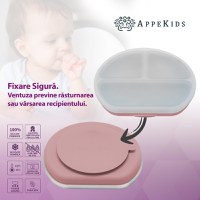 Farfurie compartimentata din silicon cu ventuza si capac, AppeKids - Old Rose - 3