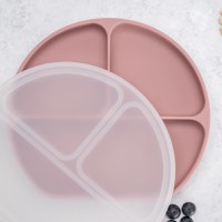 Farfurie compartimentata din silicon cu ventuza si capac, AppeKids - Old Rose - 1