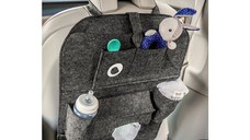 Organizator auto, Lionelo, 2 in 1 si proctectie spatar auto, Cu multiple Buzunare, 70x55x40 cm, Gri