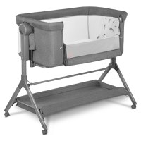 Patut co-sleeper, Lionelo, Leonie, Plus, Pliabil, Cu sistem de leganare, Cu setare unghiulara, Reglabil in 6 pozitii pe inaltime, Conform cu standardele europeane de securitate EN1130 si EN16890, Gri - 1