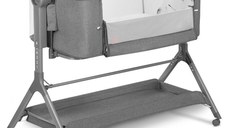 Patut co-sleeper, Lionelo, Leonie, Plus, Pliabil, Cu sistem de leganare, Cu setare unghiulara, Reglabil in 6 pozitii pe inaltime, Conform cu standardele europeane de securitate EN1130 si EN16890, Gri