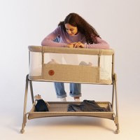 Patut co-sleeper, Lionelo, Luna, 2 in 1, Cu laterala culisanta, Cu setare unghiulara, Cu roti, Reglabil in 6 pozitii pe inaltime, Gri deschis - 2