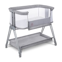Patut co-sleeper, Lionelo, Luna, 2 in 1, Cu laterala culisanta, Cu setare unghiulara, Cu roti, Reglabil in 6 pozitii pe inaltime, Gri deschis - 1