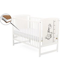 Patut din Lemn BabyNeeds BabyNeeds Timmi Girafa 120x60 cm Alb + Saltea 10 cm - 1
