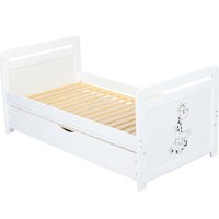 Patut din Lemn BabyNeeds Nadia II Girafa Transformabil Pentru Bebe si Junior 120x60 cm Multifunctional Cu Sertar Alb - 12