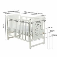 Patut din Lemn BabyNeeds Timmi 120x60 cm cu Laterala Culisanta Alb + Saltea 12 cm - 7