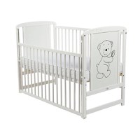 Patut din Lemn BabyNeeds Timmi 120x60 cm cu Laterala Culisanta Alb + Saltea 8 cm - 2