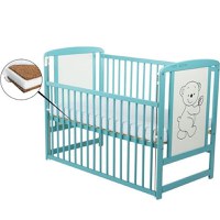 Patut din Lemn BabyNeeds Timmi 120x60 cm cu Laterala Culisanta Mint + Saltea 12 cm - 1