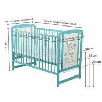 Patut din Lemn BabyNeeds Timmi 120x60 cm cu Laterala Culisanta Mint + Saltea 8 cm - 7