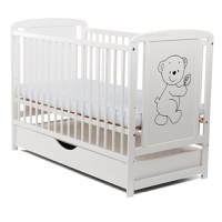 Patut din Lemn BabyNeeds Timmi 120x60 cm cu Sertar Alb + Saltea 12 cm - 2