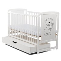 Patut din Lemn BabyNeeds Timmi 120x60 cm cu Sertar Alb + Saltea 12 cm - 4