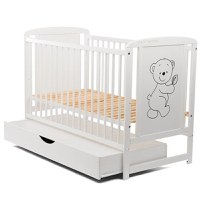 Patut din Lemn BabyNeeds Timmi 120x60 cm cu Sertar Alb + Saltea 12 cm - 5