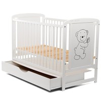 Patut din Lemn BabyNeeds Timmi 120x60 cm cu Sertar Alb + Saltea 12 cm - 7