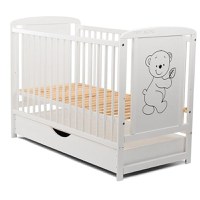 Patut din Lemn BabyNeeds Timmi 120x60 cm cu Sertar Alb + Saltea 12 cm - 8