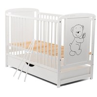 Patut din Lemn BabyNeeds Timmi 120x60 cm cu Sertar Alb + Saltea 12 cm - 10