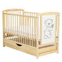 Patut din Lemn BabyNeeds Timmi 120x60 cm cu Sertar Natur + Saltea 12 cm - 2
